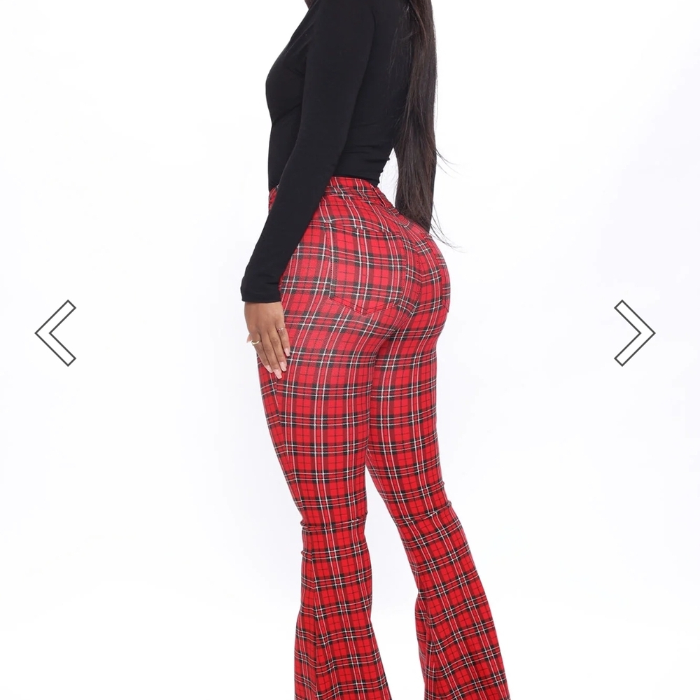 Vibrant Red Boot Cut Plaid Pants